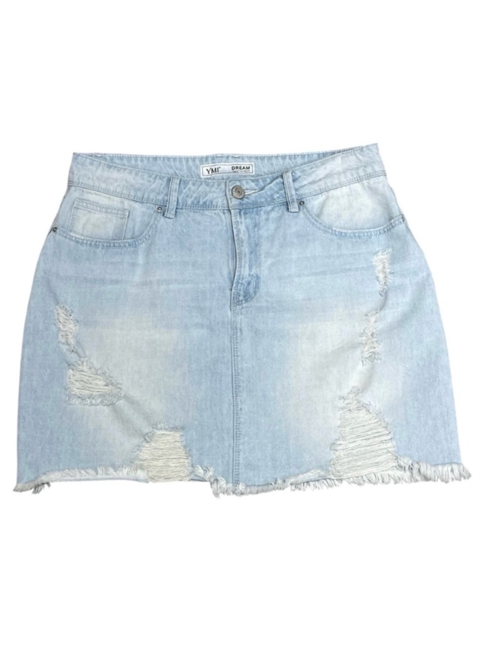 YMI Dream Light Blue Distressed Denim Mini Skirt Women’s Size Large